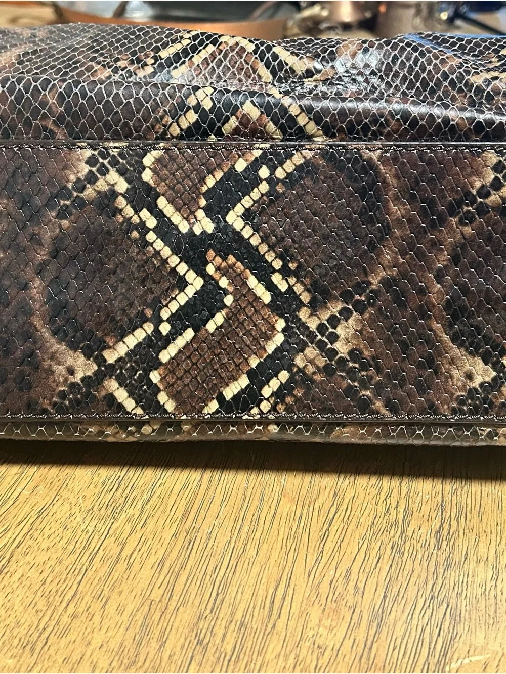 Michael Kors Brown Snake-Embossed Satchel with Gold Hardware